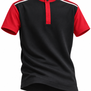 Mandarin Collar T- Shirt 3 Button with Patch and Piping